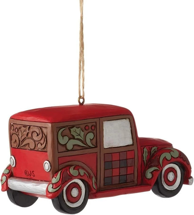 Jim Shore Heartwood Creek Four Seasons Highland Santa Woody Wagon Ornament NIB