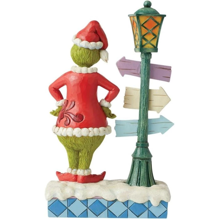 Enesco Dr. Seuss Jim Shore Grinch Santa Standing by Street Lamp Lit Figurine NEW