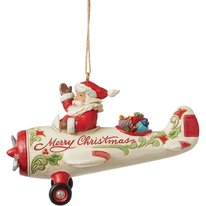Enesco Jim Shore Heartwood Creek Santa in Airplane Hanging Ornament, NIB NEW
