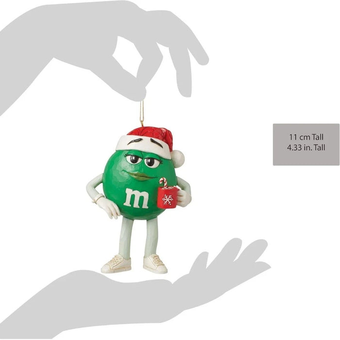 M&M's by Jim Shore Green Character with Santa Hat and Cocoa Hanging Ornament NEW