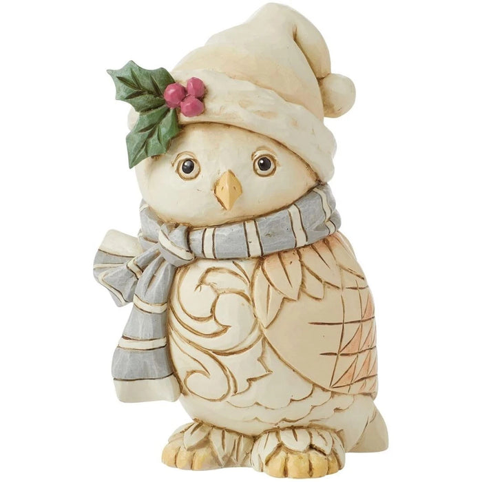 Jim Shore Heartwood Creek White Woodland Owl Wearing a Hat & Scarf Mini Figurine