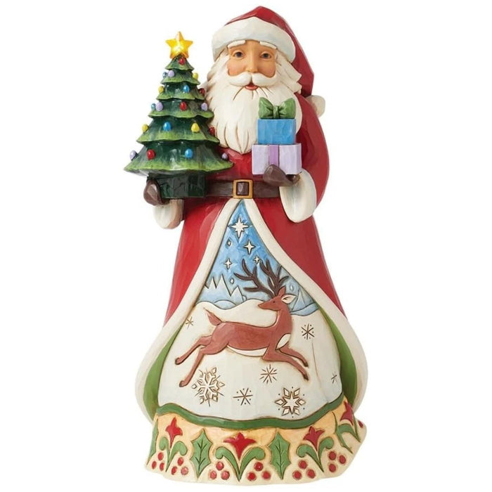 Enesco Jim Shore Heartwood Creek Santa Holding a Vintage Tree Lit Figurine NEW