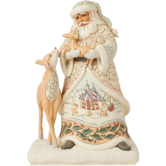 Enesco Jim Shore Heartwood Creek White Woodland Santa Holding a Fawn Figurine