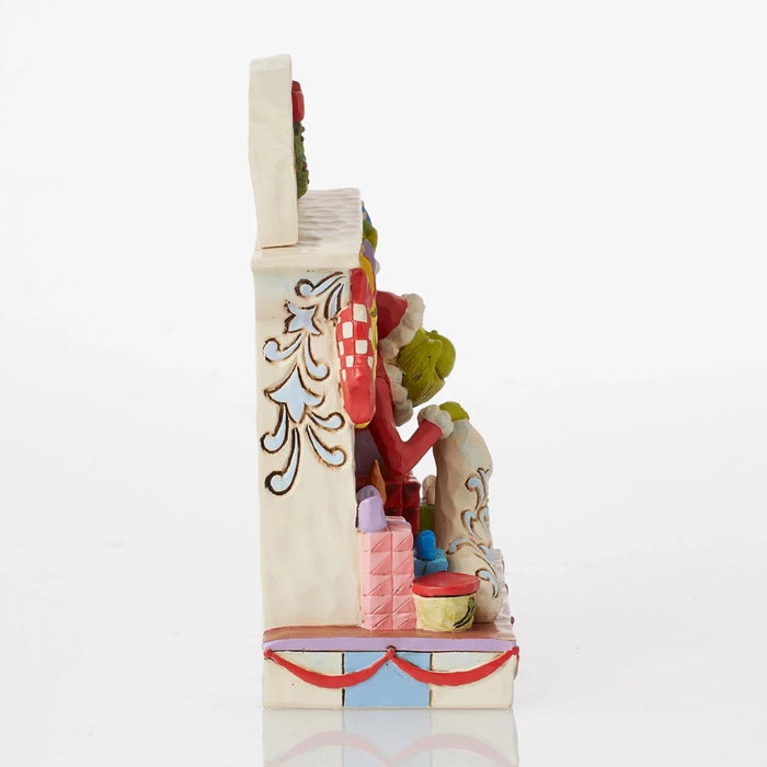 Dr. Seuss Grinch by Jim Shore Santa Grinch Peeking Out of the Fireplace Figurine