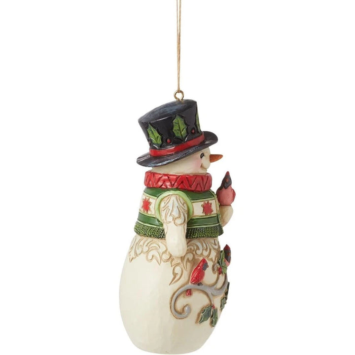 Enesco Jim Shore Heartwood Creek Snowman Holding a Cardinal Hanging Ornament