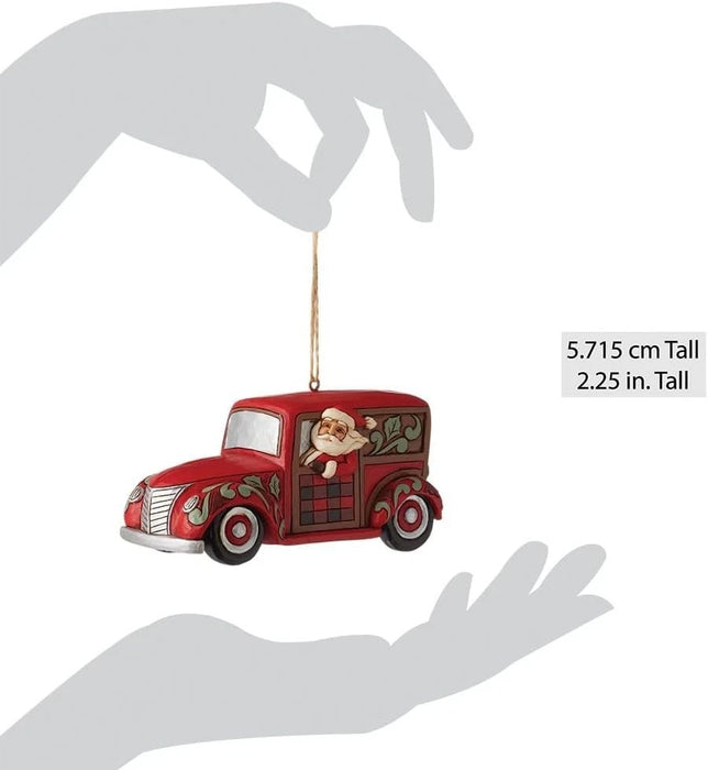 Jim Shore Heartwood Creek Four Seasons Highland Santa Woody Wagon Ornament NIB