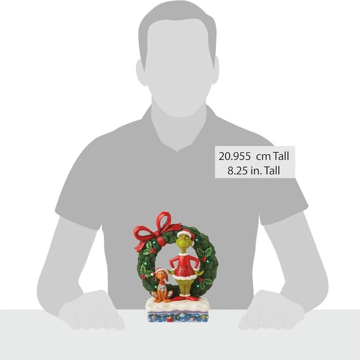 Dr. Seuss Grinch by Jim Shore Grinch and Max Standing by Wreath Lit Figurine NIB