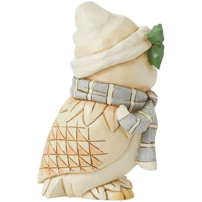 Jim Shore Heartwood Creek White Woodland Owl Wearing a Hat & Scarf Mini Figurine