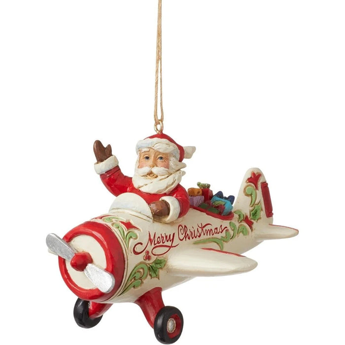 Enesco Jim Shore Heartwood Creek Santa in Airplane Hanging Ornament, NIB NEW