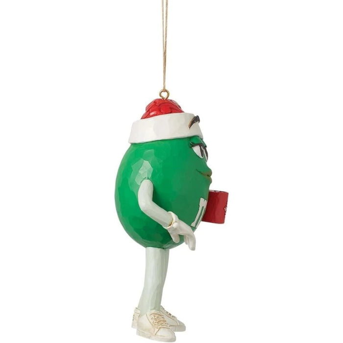 M&M's by Jim Shore Green Character with Santa Hat and Cocoa Hanging Ornament NEW