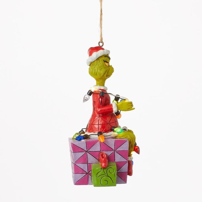Dr. Seuss Grinch by Jim Shore Santa Grinch Sitting on Present Lit Ornament