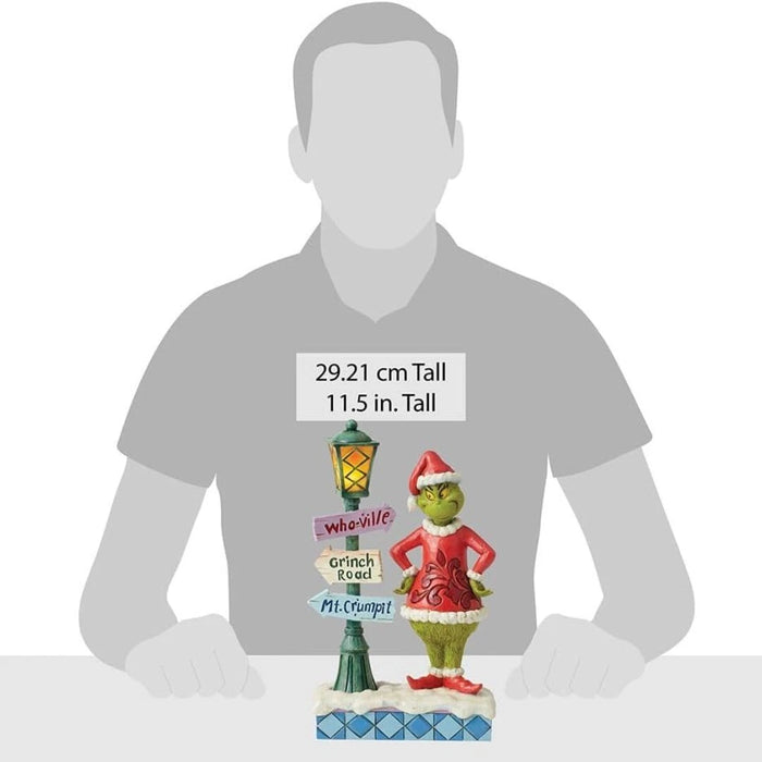 Enesco Dr. Seuss Jim Shore Grinch Santa Standing by Street Lamp Lit Figurine NEW