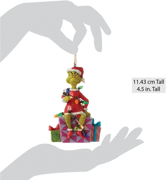 Dr. Seuss Grinch by Jim Shore Santa Grinch Sitting on Present Lit Ornament