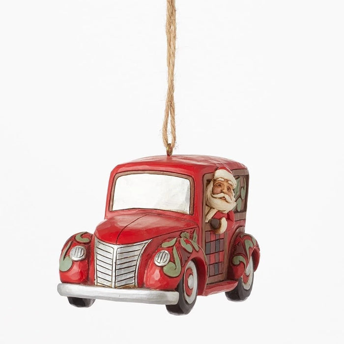 Jim Shore Heartwood Creek Four Seasons Highland Santa Woody Wagon Ornament NIB