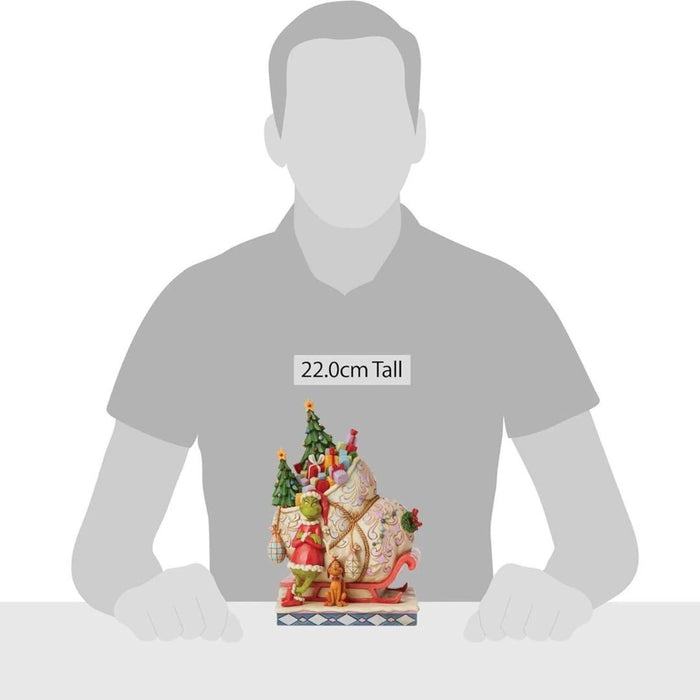 Jim Shore Dr. Seuss The Grinch and Max Standing by Sleigh Figurine, 8.46", NIB