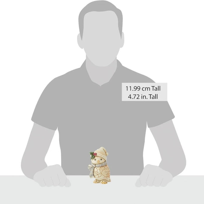 Jim Shore Heartwood Creek White Woodland Owl Wearing a Hat & Scarf Mini Figurine