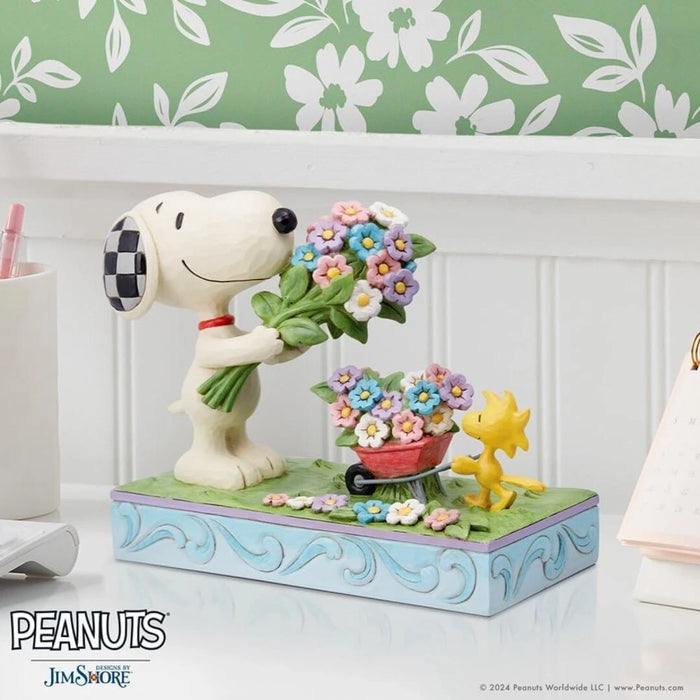 Enesco Peanuts by Jim Shore Snoopy and Woodstock with Flowers Figurine, NIB NEW