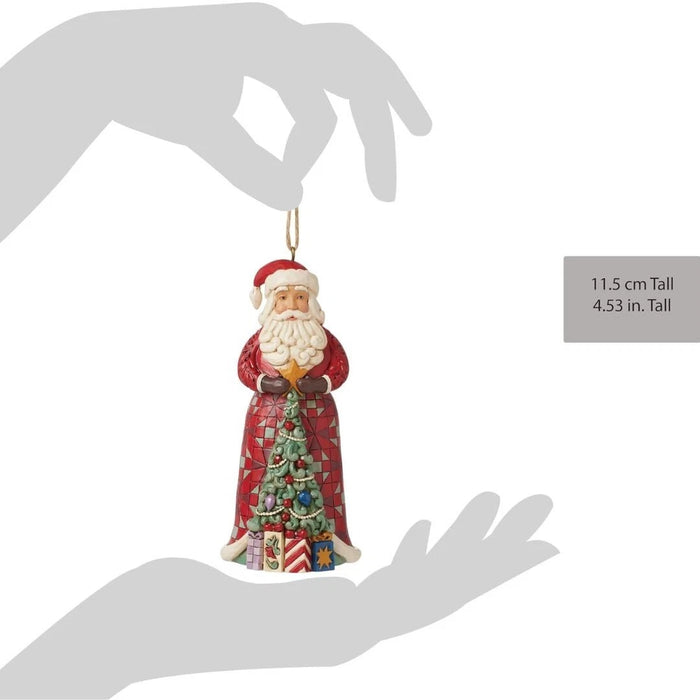 Jim Shore Heartwood Creek Santa Standing with Christmas Tree Hanging Ornament