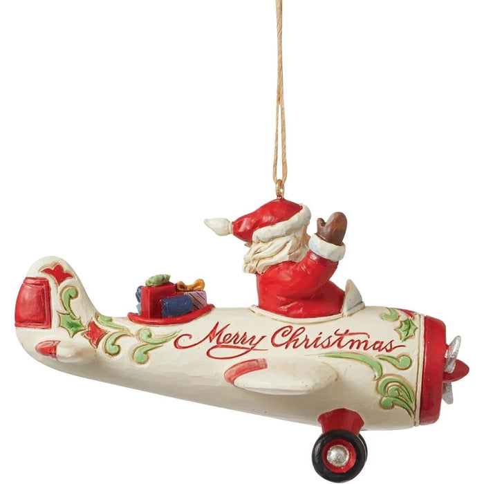 Enesco Jim Shore Heartwood Creek Santa in Airplane Hanging Ornament, NIB NEW