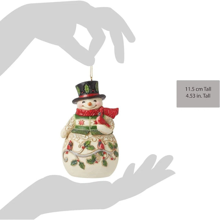 Enesco Jim Shore Heartwood Creek Snowman Holding a Cardinal Hanging Ornament