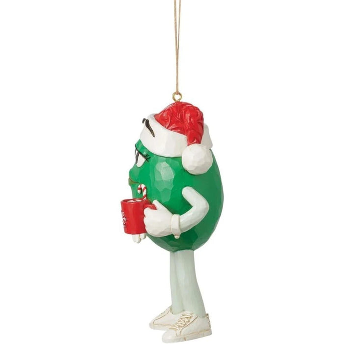 M&M's by Jim Shore Green Character with Santa Hat and Cocoa Hanging Ornament NEW