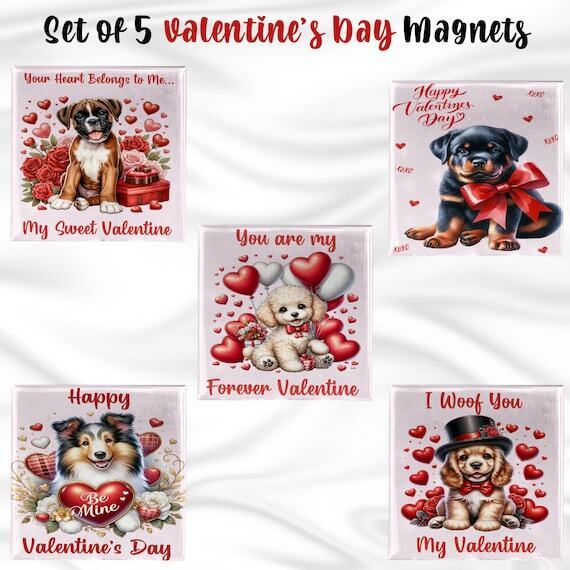 Set of 5 Valentine's Day 2" x 2" Magnet for Refrigerator and Dishwasher