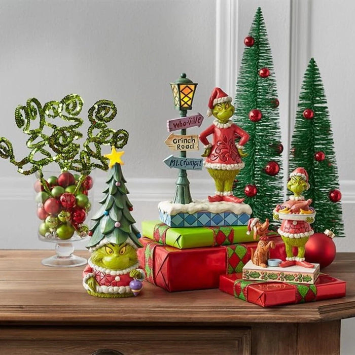 Enesco Dr. Seuss Jim Shore Grinch Santa Standing by Street Lamp Lit Figurine NEW