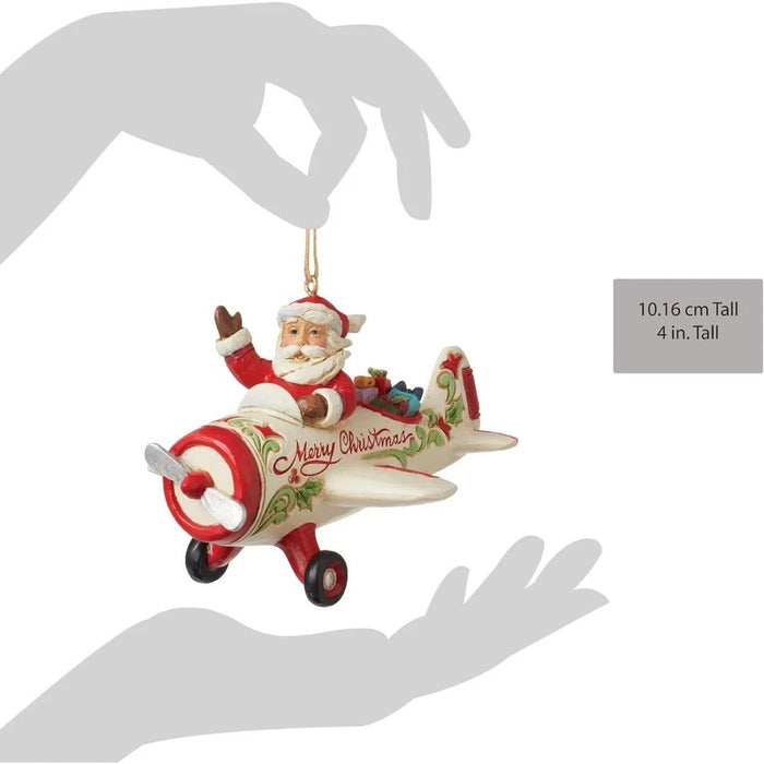 Enesco Jim Shore Heartwood Creek Santa in Airplane Hanging Ornament, NIB NEW