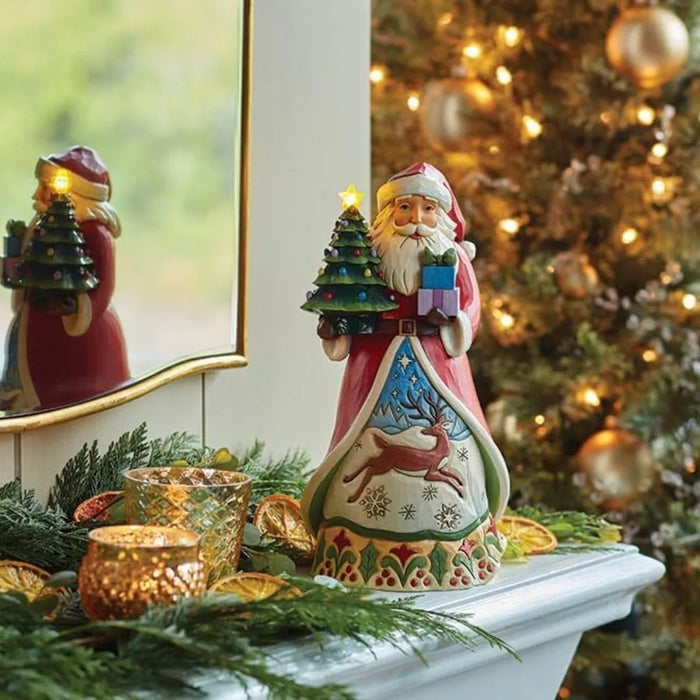 Enesco Jim Shore Heartwood Creek Santa Holding a Vintage Tree Lit Figurine NEW