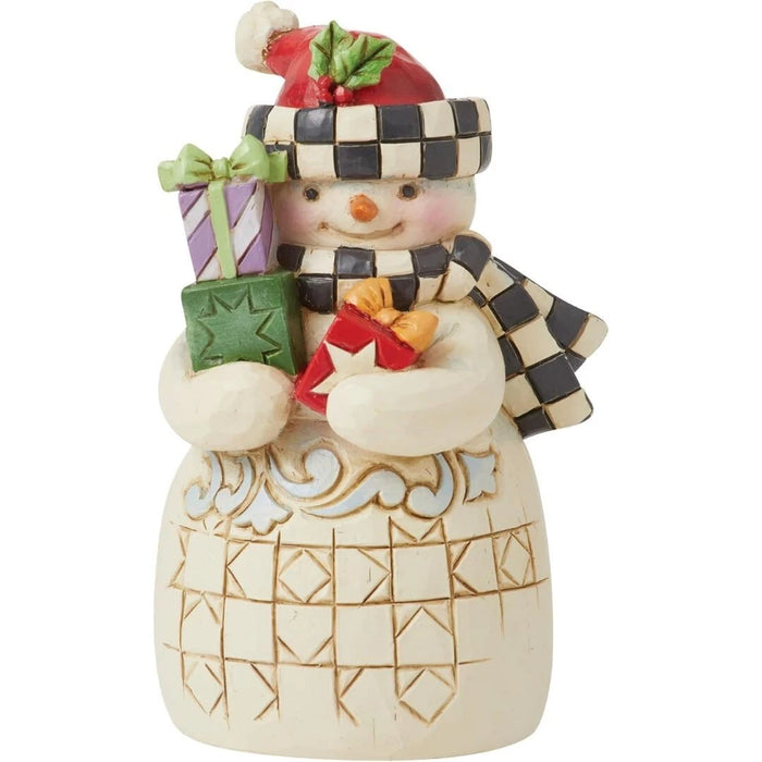 Jim Shore Heartwood Creek Four Seasons Mini Snowman with Checkered Hat Figurine