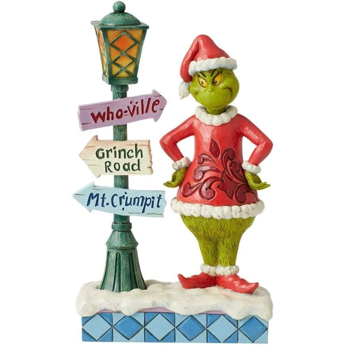 Enesco Dr. Seuss Jim Shore Grinch Santa Standing by Street Lamp Lit Figurine NEW