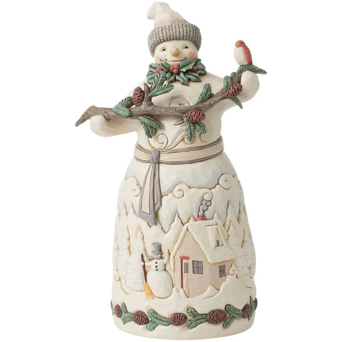 Enesco Jim Shore Heartwood Creek White Woodland Snowman w/ Pine Garland Figurine
