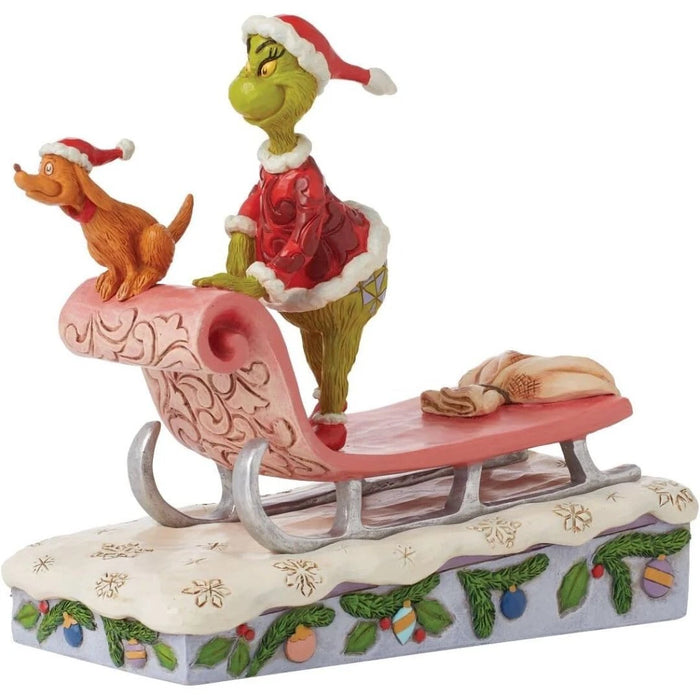 Dr. Seuss Grinch by Jim Shore Santa Grinch with Max Riding on Sleigh Figurine