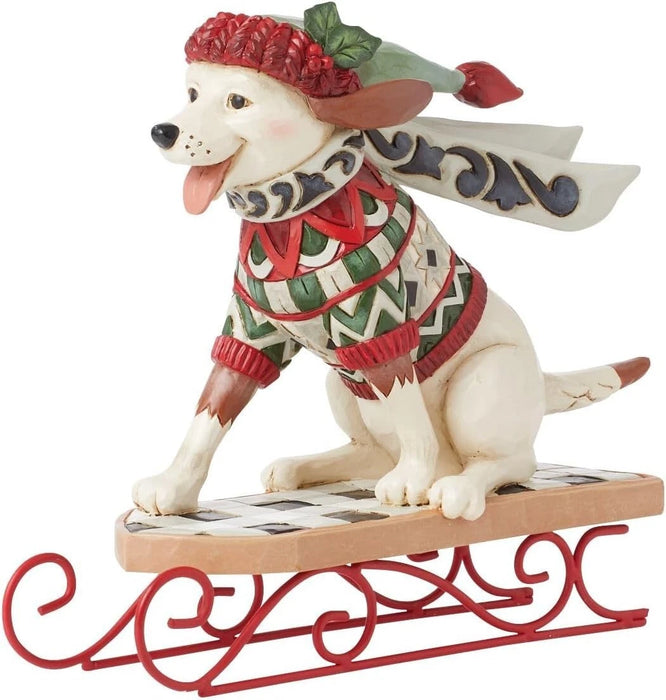 Jim Shore Heartwood Creek Highland Glen Dog on Sled Dashing Downhill Figurine