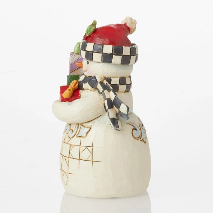 Jim Shore Heartwood Creek Four Seasons Mini Snowman with Checkered Hat Figurine