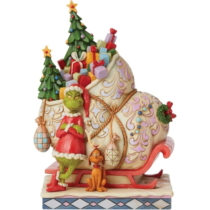 Jim Shore Dr. Seuss The Grinch and Max Standing by Sleigh Figurine, 8.46", NIB