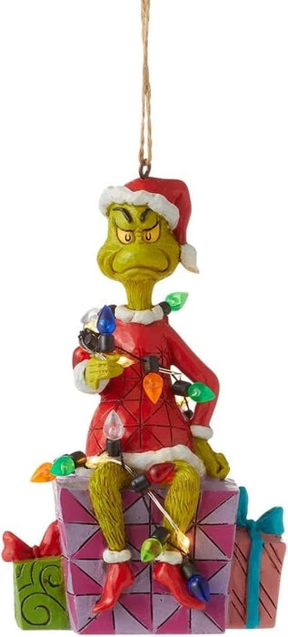 Dr. Seuss Grinch by Jim Shore Santa Grinch Sitting on Present Lit Ornament