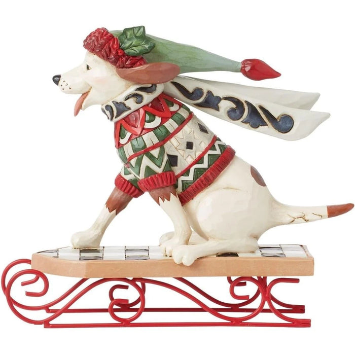 Jim Shore Heartwood Creek Highland Glen Dog on Sled Dashing Downhill Figurine