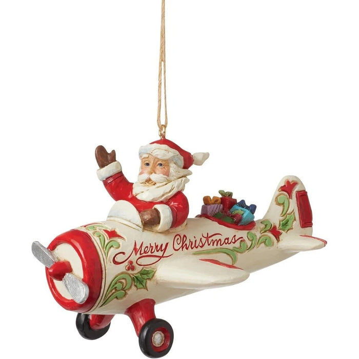Enesco Jim Shore Heartwood Creek Santa in Airplane Hanging Ornament, NIB NEW