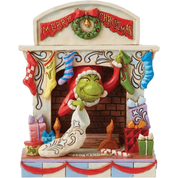 Dr. Seuss Grinch by Jim Shore Santa Grinch Peeking Out of the Fireplace Figurine