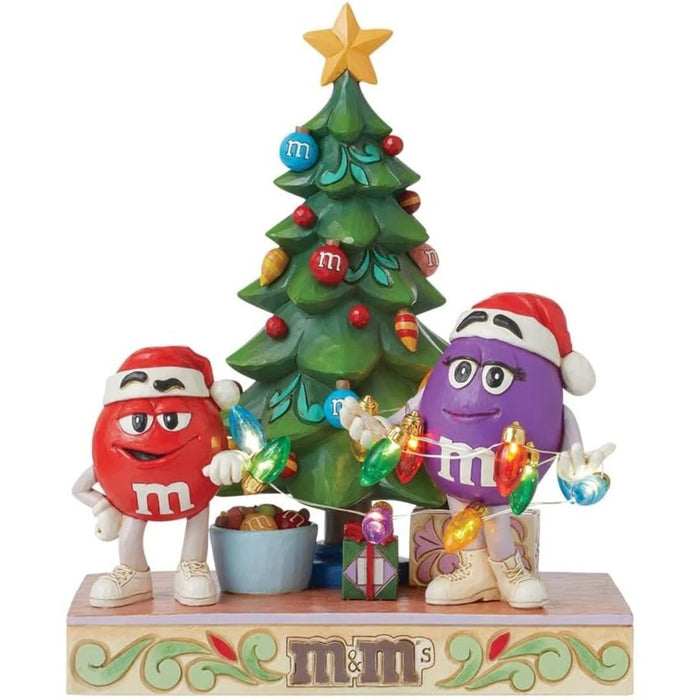 M&M's by Jim Shore Red and Purple Characters Decorating The Tree Lit Figurine