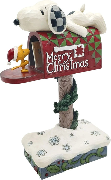 Jim Shore Snoopy and Woodstock on Merry Christmas Mailbox Figurine