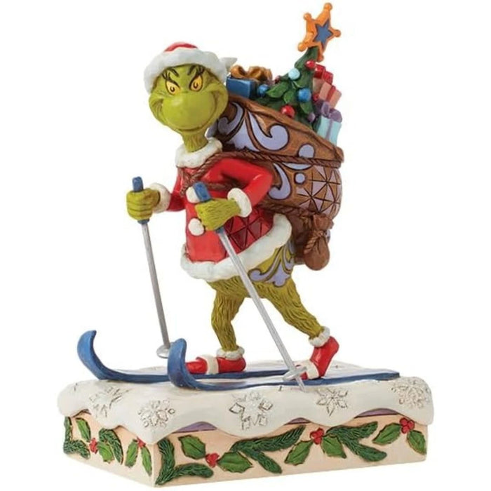 Dr. Seuss Grinch by Jim Shore Santa Grinch Skiing with Toy Bag Figurine, NIB NEW