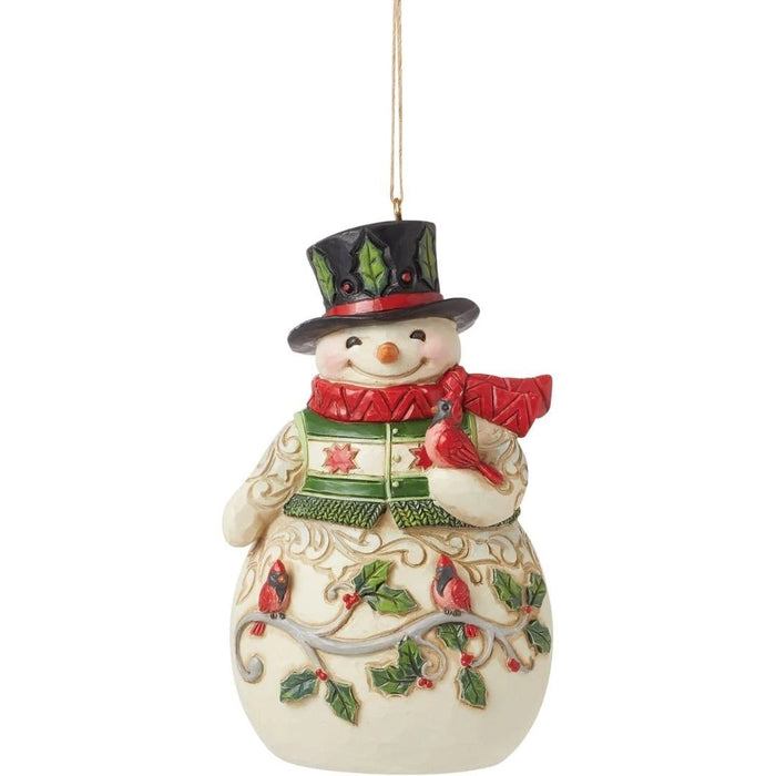 Enesco Jim Shore Heartwood Creek Snowman Holding a Cardinal Hanging Ornament