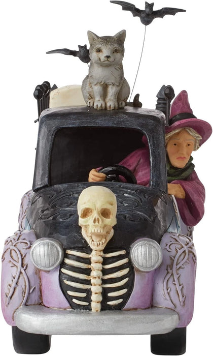 Jim Shore Halloween Pickup Truck Witch with Cat and Bats, NIB NEW