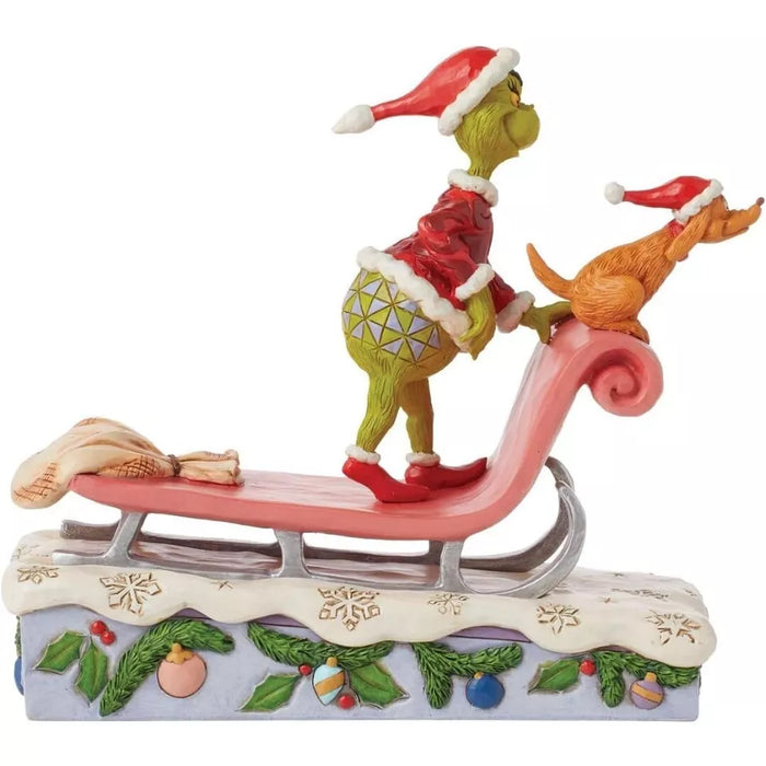 Dr. Seuss Grinch by Jim Shore Santa Grinch with Max Riding on Sleigh Figurine