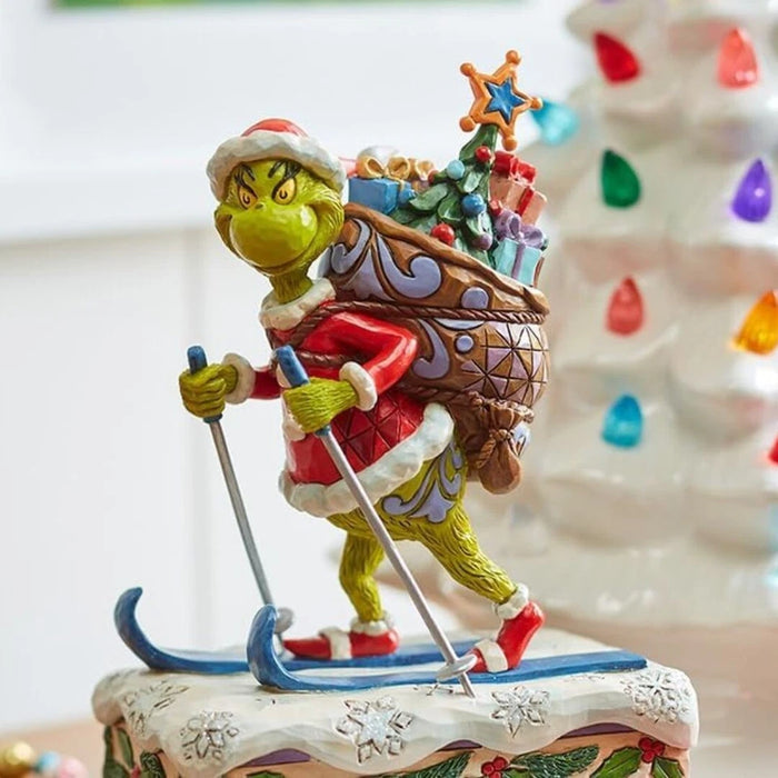 Dr. Seuss Grinch by Jim Shore Santa Grinch Skiing with Toy Bag Figurine, NIB NEW
