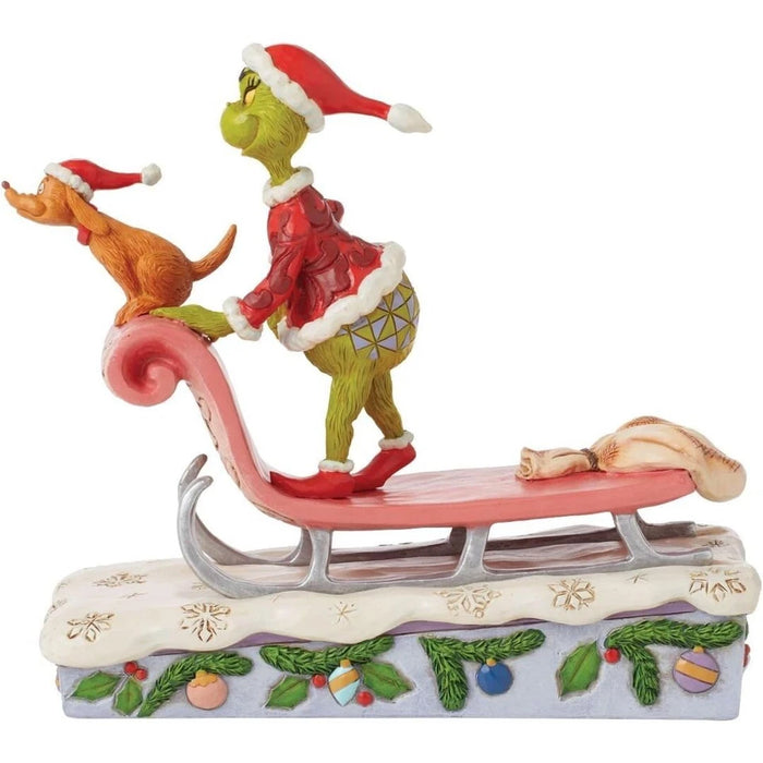 Dr. Seuss Grinch by Jim Shore Santa Grinch with Max Riding on Sleigh Figurine