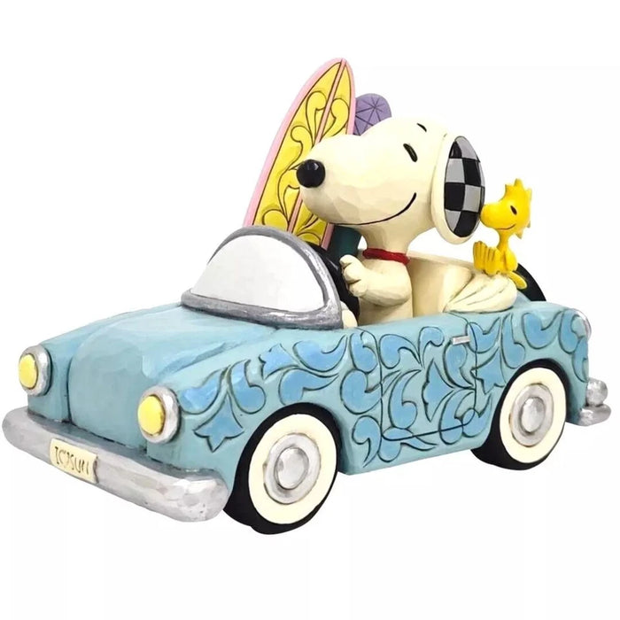 Jim Shore Peanuts Snoopy with Woodstock Surfing Board Driving To Beach, NIB