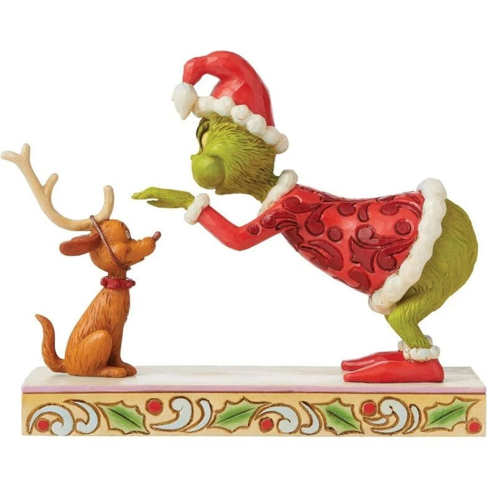 Dr. Seuss Grinch by Jim Shore Santa Grinch Petting Reindeer Max Figurine, NIB